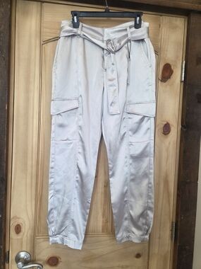 Sanctuary Light Silver Dress Cargo Trousers with Waist Tie